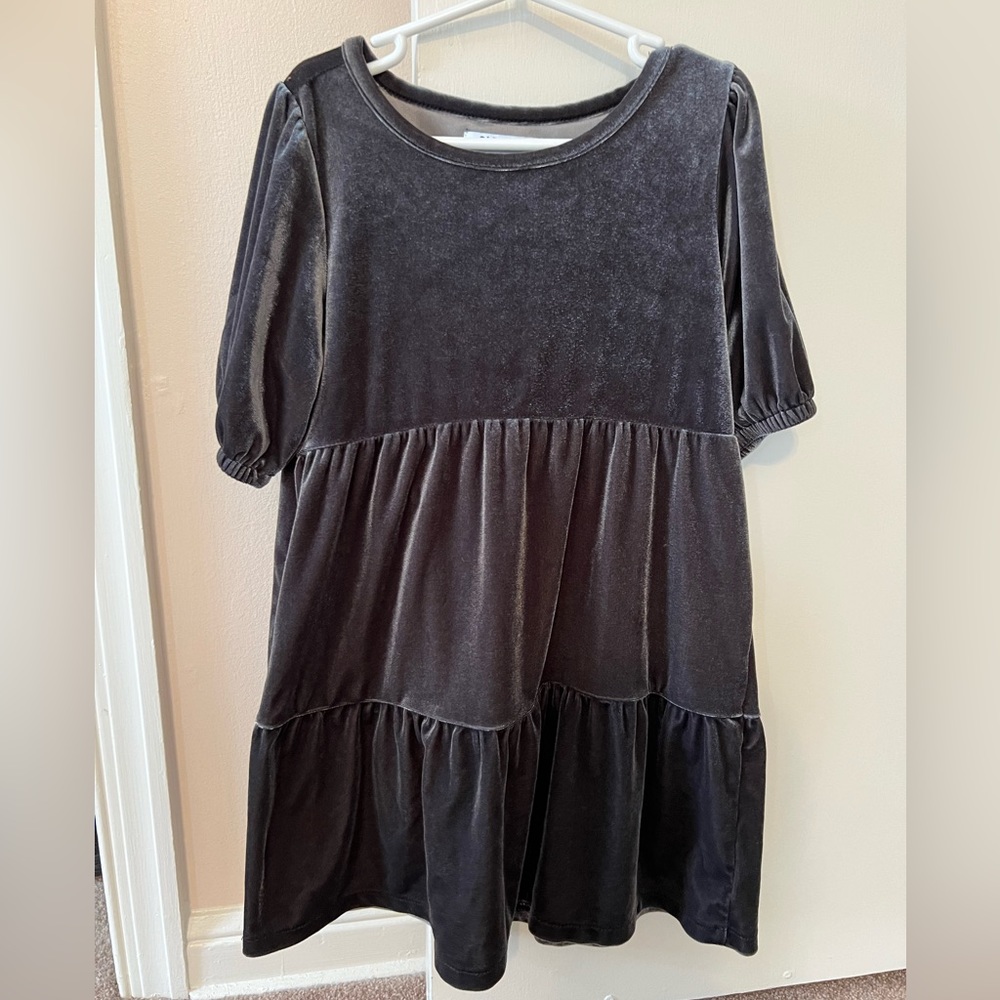Girls Silver Velvet Dress - Size 6-7